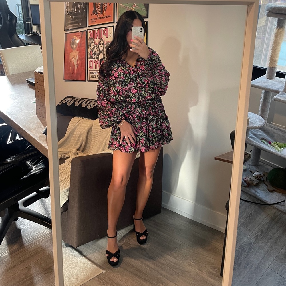 MISA Los Angeles Celina Dress In Floral Fuchsia
